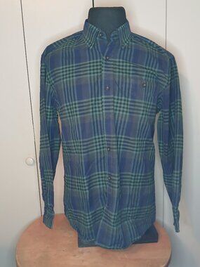 Orvis Classic Collection Medium Blue Green Plaid Cotton Shirt (0868A)